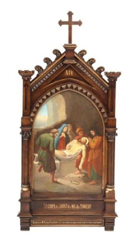 Appraisal: French religious framed oil painting on board Fourteenth Station of