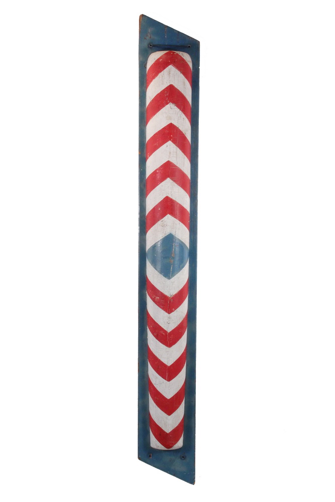 Appraisal: BARBER POLE - Wall Mount Half-Round Stationary Painted Wood Barber