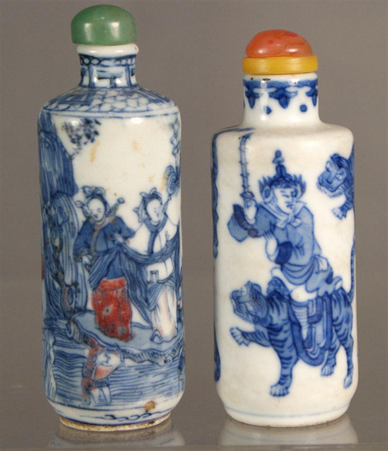 Appraisal: porcelain snuff bottles with blue iron red underglaze figures in