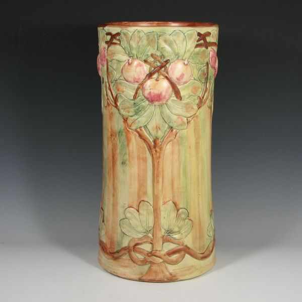 Appraisal: Weller Flemish umbrella stand with apples in Earth tones Unmarked