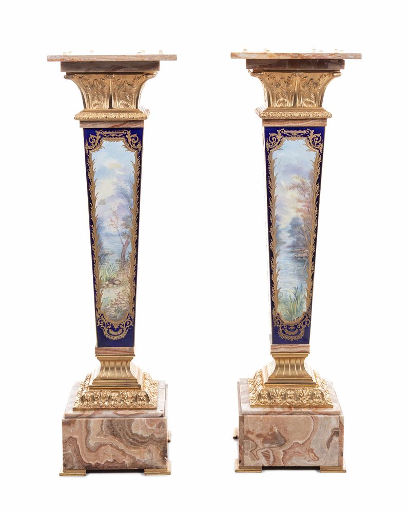 Appraisal: A Pair of Sevres Style Gilt Bronze Mounted Painted and