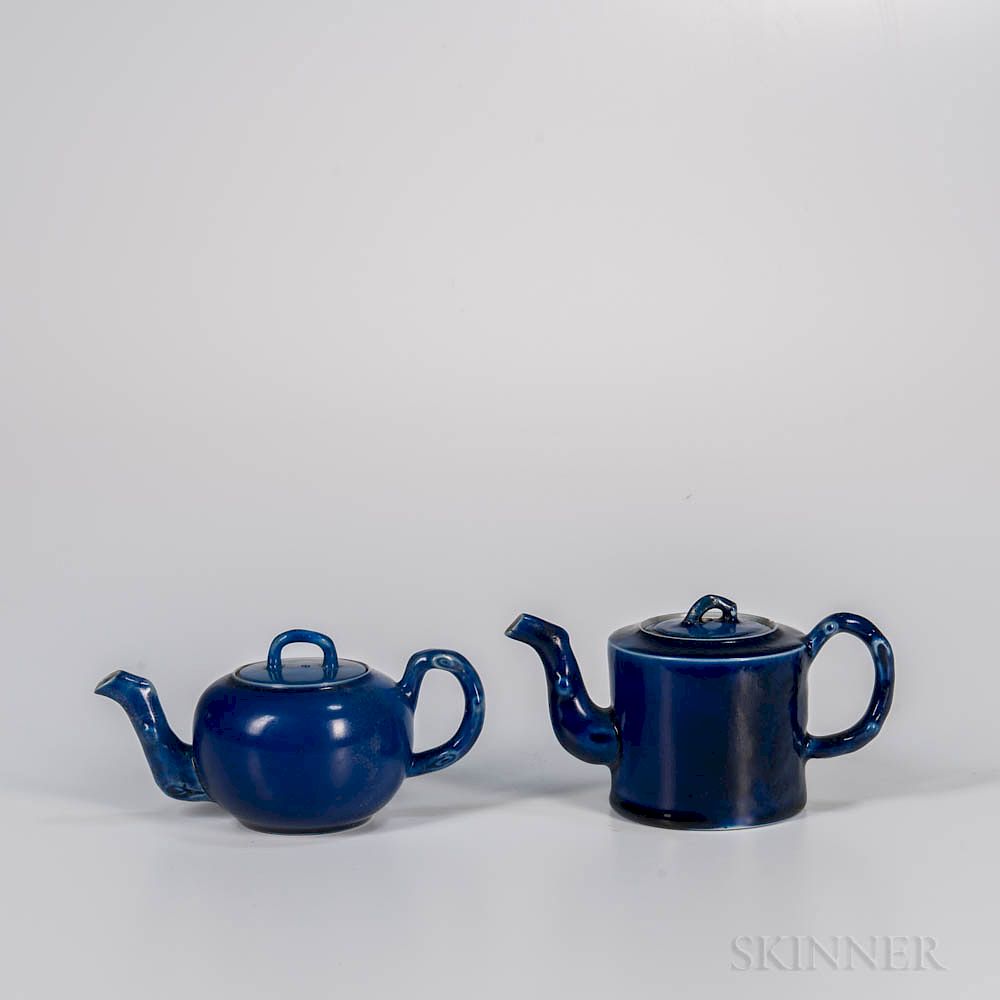 Appraisal: Two Staffordshire Salt-glazed Stoneware Littler's Blue Teapots and Covers Two