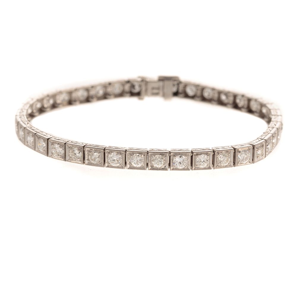 Appraisal: A Platinum Art Deco Diamond Line Bracelet Platinum line bracelet