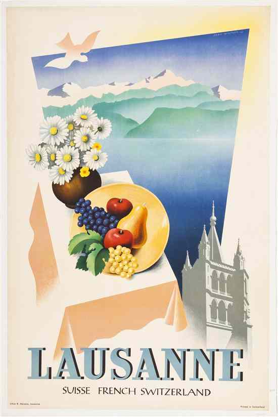 Appraisal: Two Vintage Travel Posters th century Lausanne and Swedish Bus