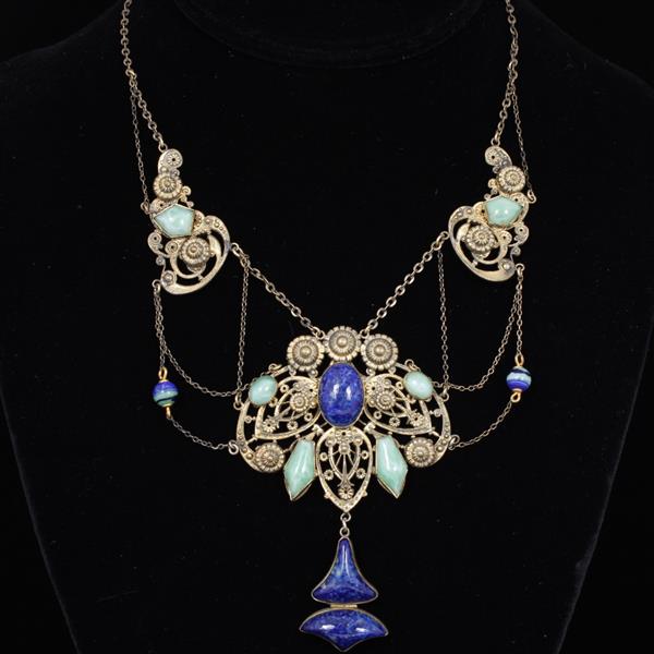 Appraisal: Czech Art Deco Festoon Necklace with Bohemian glass lapis and