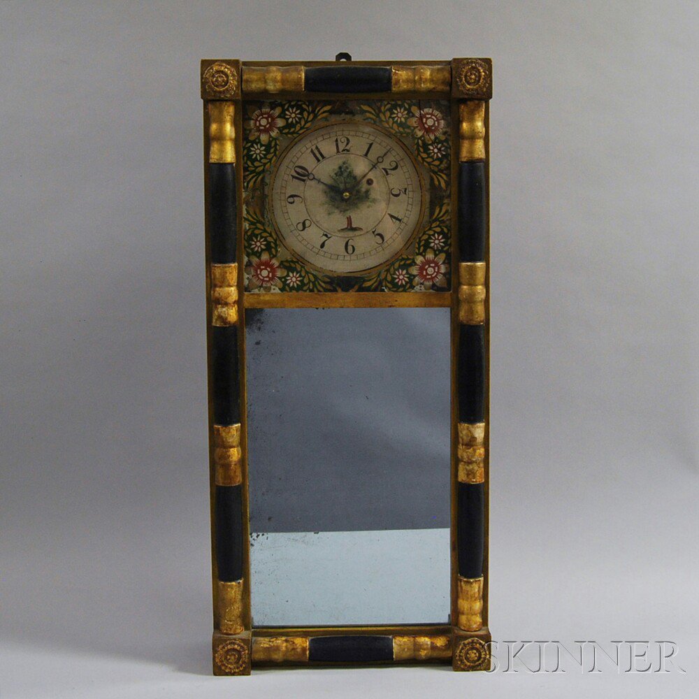 Appraisal: Charter Oak Mirror Wall Clock stained pine case full-length door