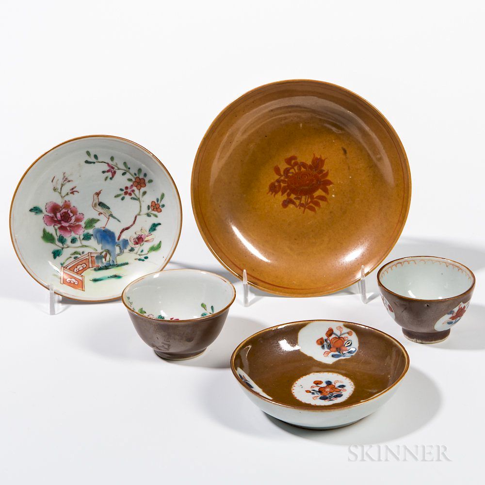 Appraisal: Five Export Batavia Brown-glazed Dishes and Cups Five Export Batavia