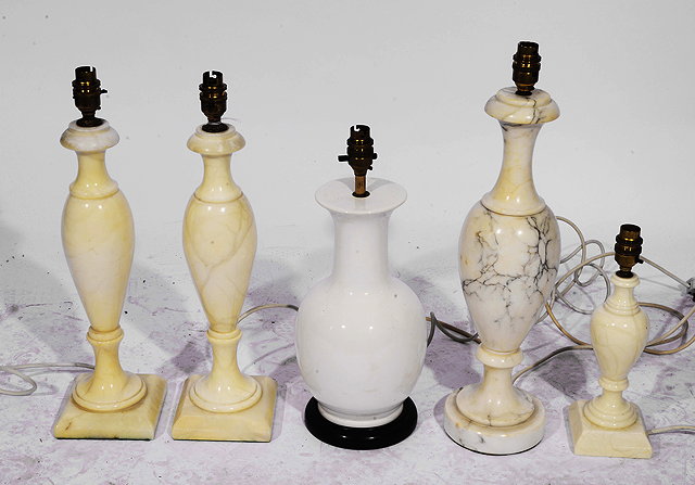 Appraisal: A COLLECTION OF FOUR MARBLE AND ONE CERAMIC TABLE LAMPS