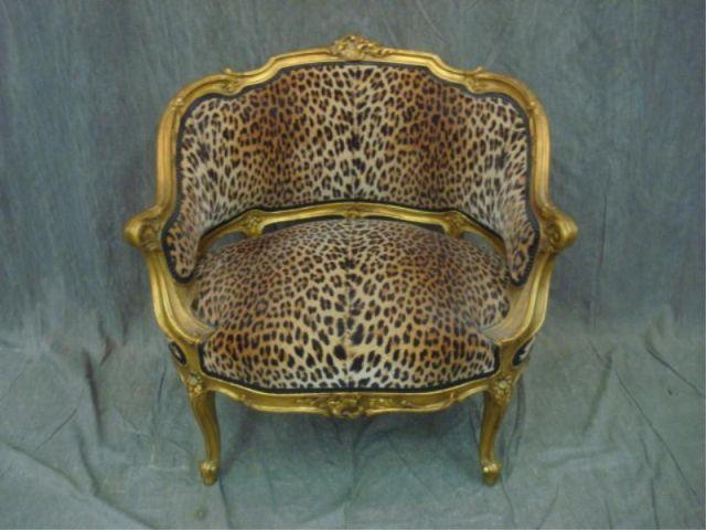 Appraisal: Louis XV Style Gilt and Faux Leopard Upholstered Bergere From