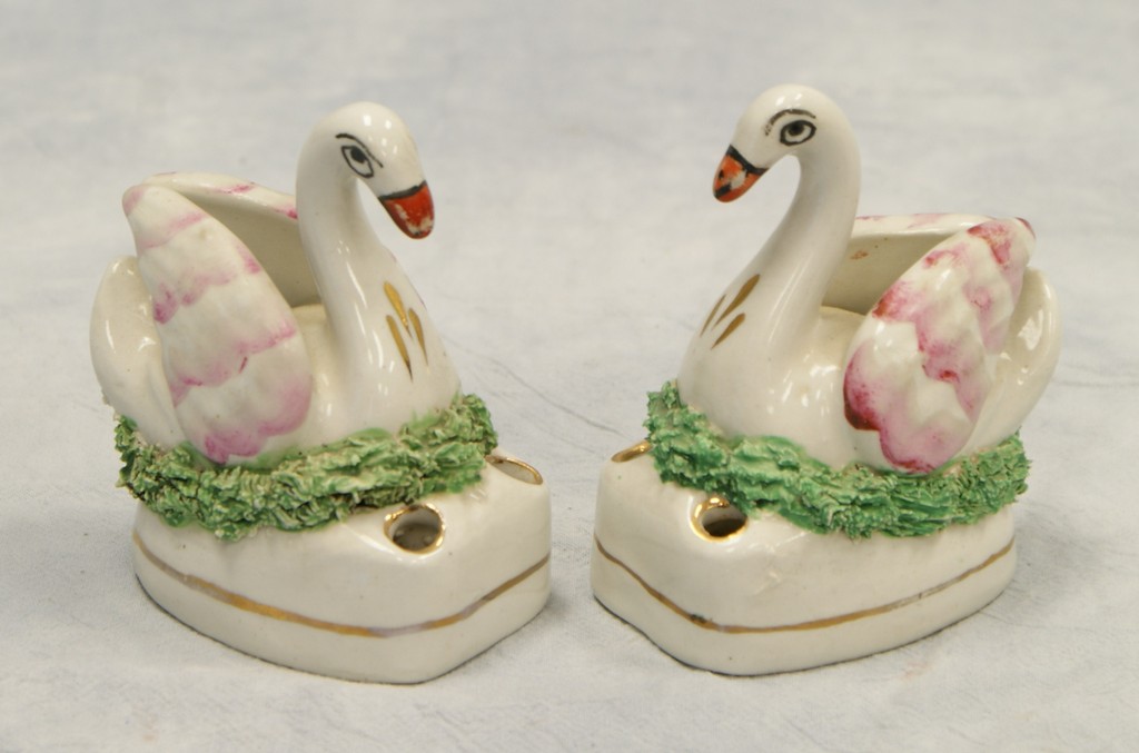 Appraisal: Pr Staffordshire swan inkwells h l no damage