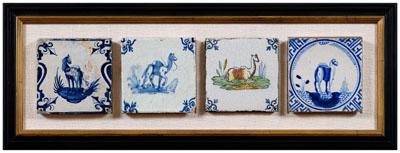 Appraisal: Four Delft quot camel quot tiles each with spandrel corners