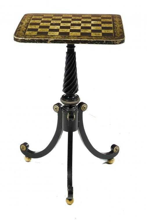 Appraisal: A REGENCY IVORY-MOUNTED EBONISED AND PENWORK GAMES TABLE the square