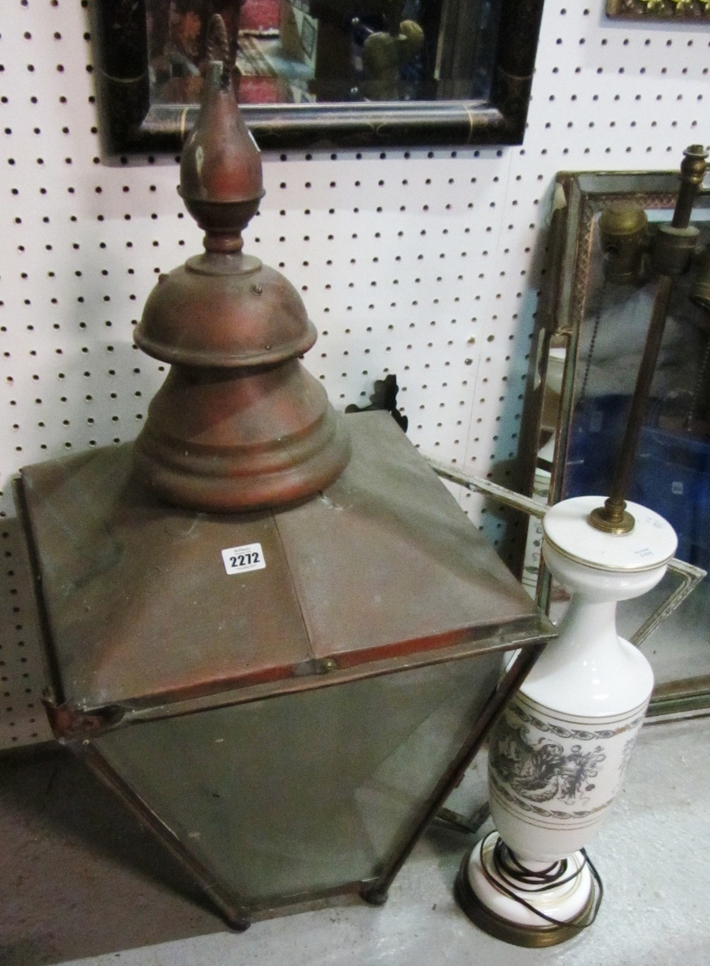 Appraisal: A large copper lantern and a ceramic table lamp