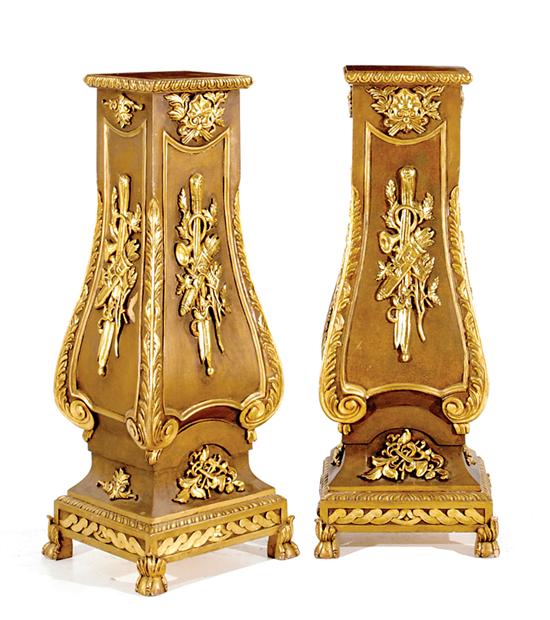 Appraisal: Pair French style painted and gilt bombe columns rectangular top