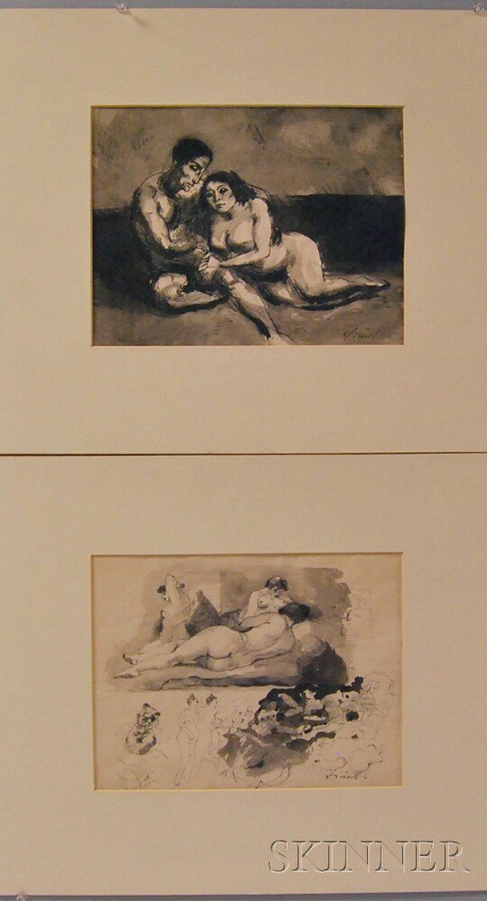 Appraisal: Johann Robert Sch rch Swiss - Two Ink Drawings Lovers