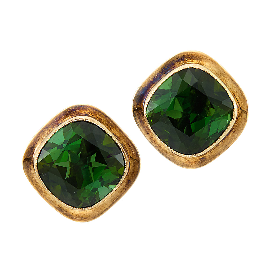 Appraisal: Pair of Gold and Tourmaline Earclips kt cushion-shaped tourmalines ap