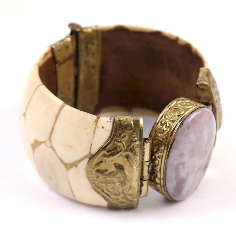 Appraisal: Bone and Stone Cabochon Bracelet Bone and purple cabochon bracelet