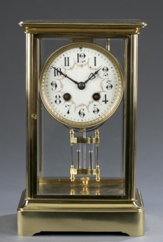 Appraisal: th c French Mantel Clock with Key Enamel face Brass