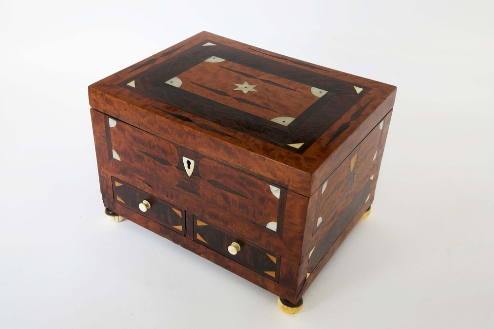 Appraisal: Sailor Made Inlaid Sewing Box circa Sailor Made Inlaid Sewing