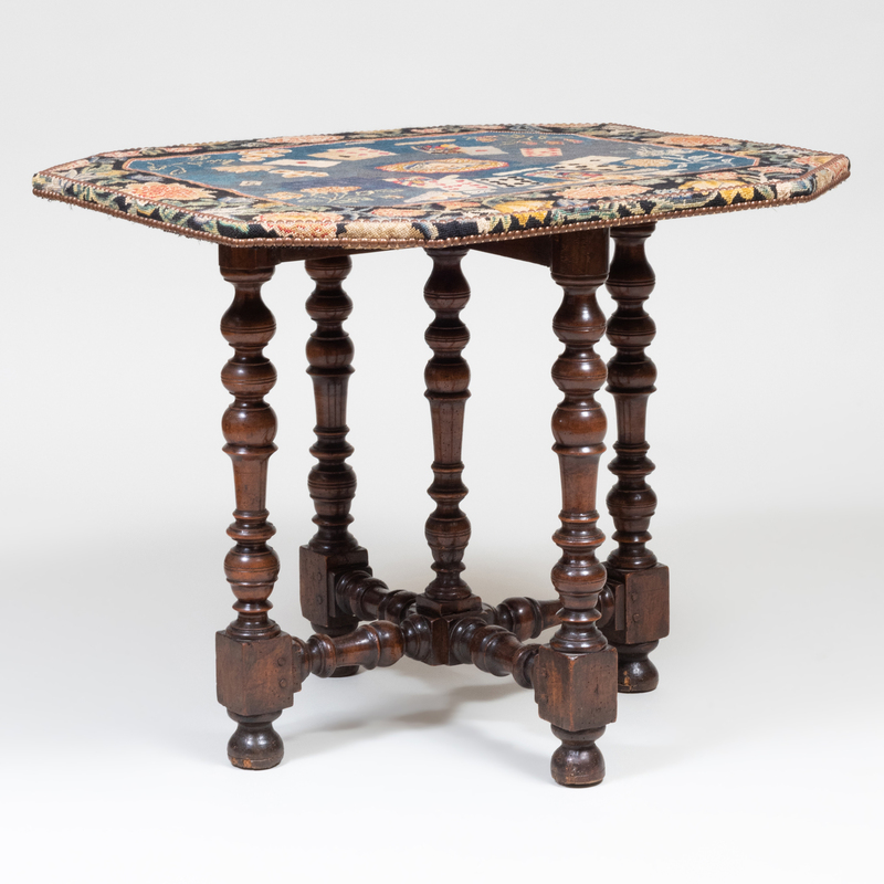 Appraisal: Louis XIII Style Octagonal Needlepoint and Turned Walnut Center Table