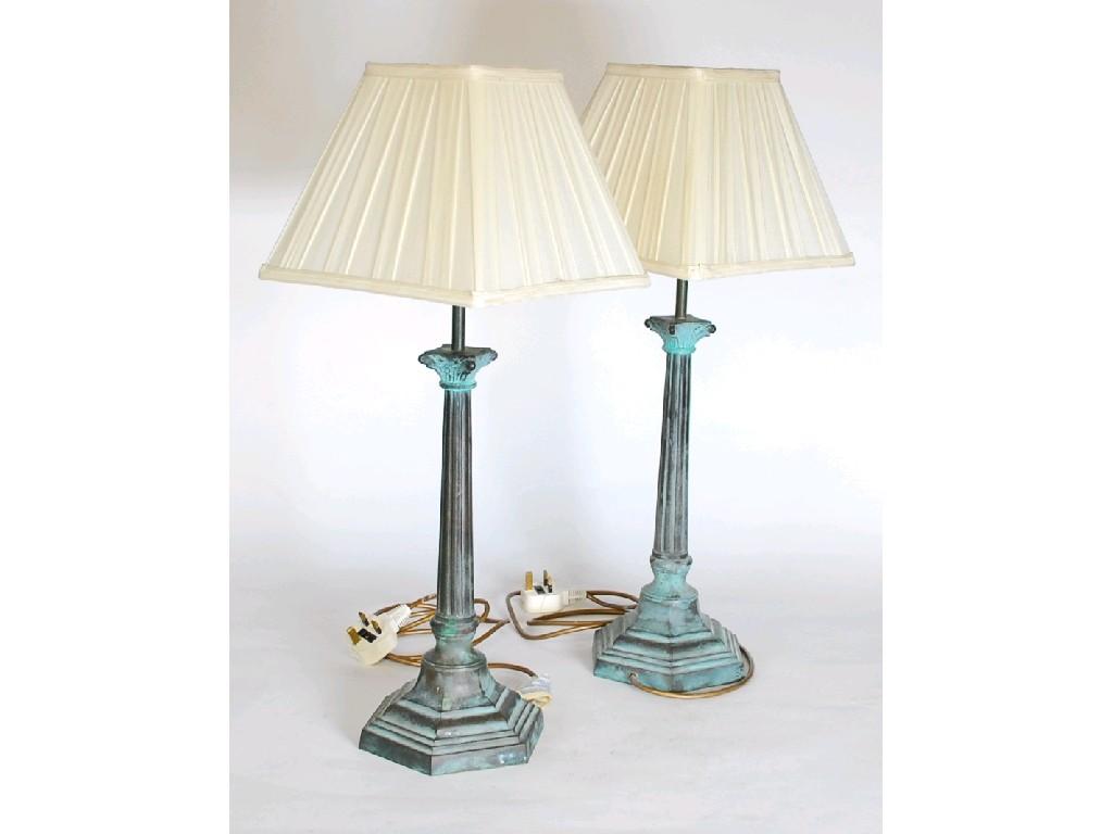 Appraisal: PAIR OF MODERN OXIDISED METAL CORINTHIAN COLUMN PATTERN TABLE LAMP