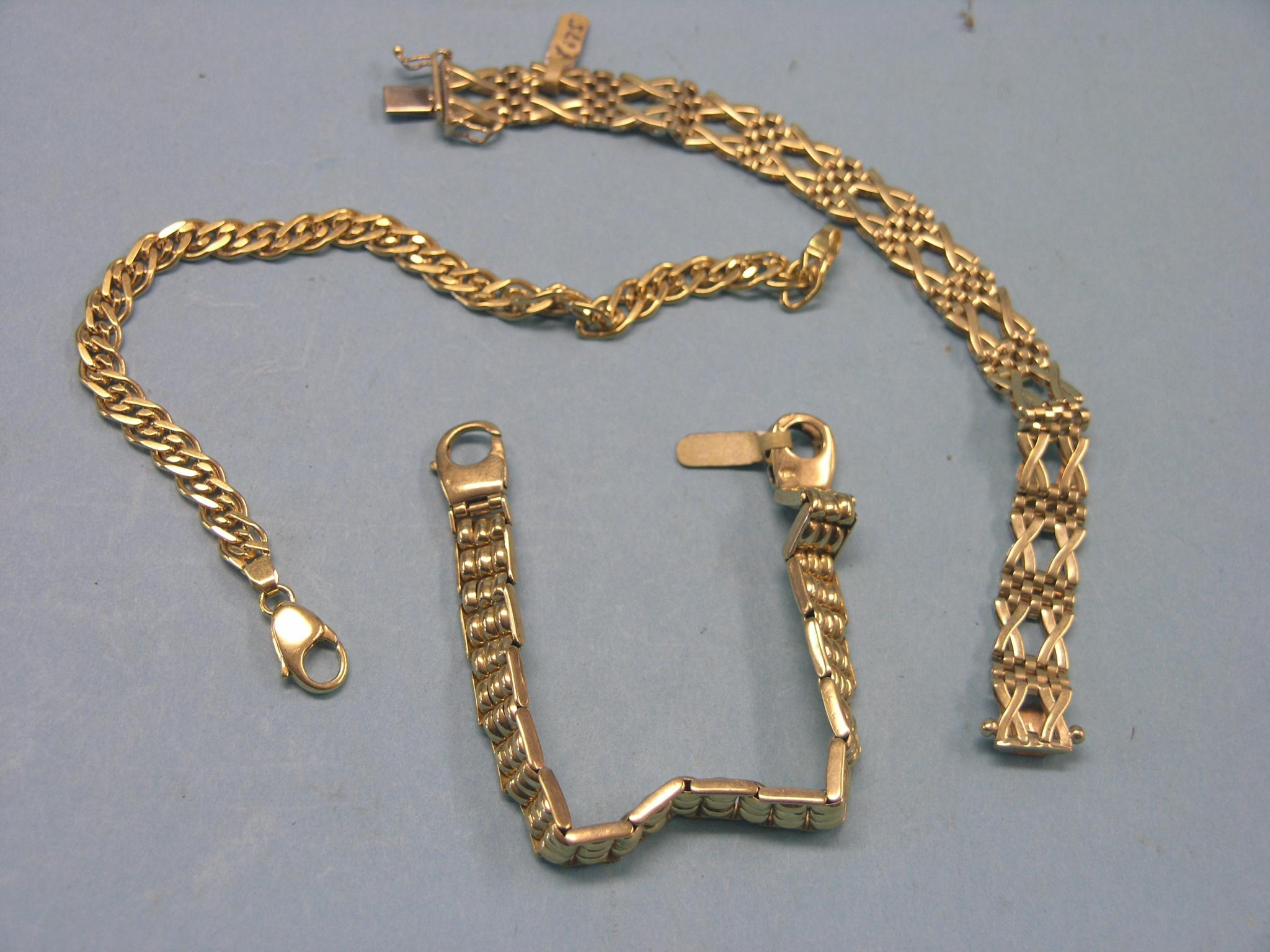 Appraisal: Three various ct gold bracelets grams total