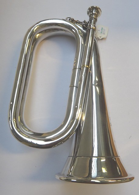 Appraisal: A Hawkes Son silver plated bugle presentation inscribed ' Hawkes