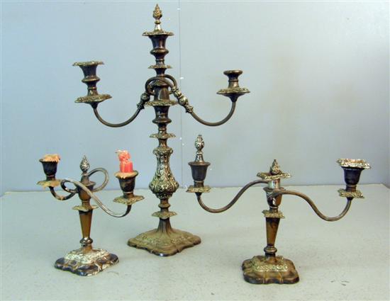 Appraisal: Trio of near matching silver plated three light candelabra with