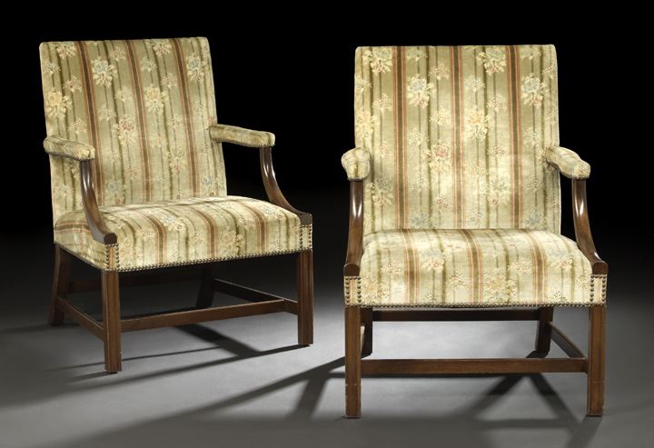 Appraisal: Pair of George III-Style Mahogany Gainsborough Armchairs third quarter th