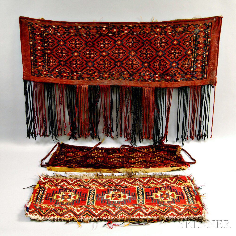 Appraisal: Three Small Oriental Rug Items West Turkestan and South Caucasus