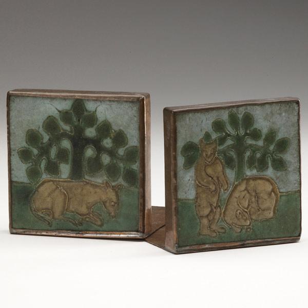 Appraisal: GRUEBY Pair of bookends made of two different tiles of