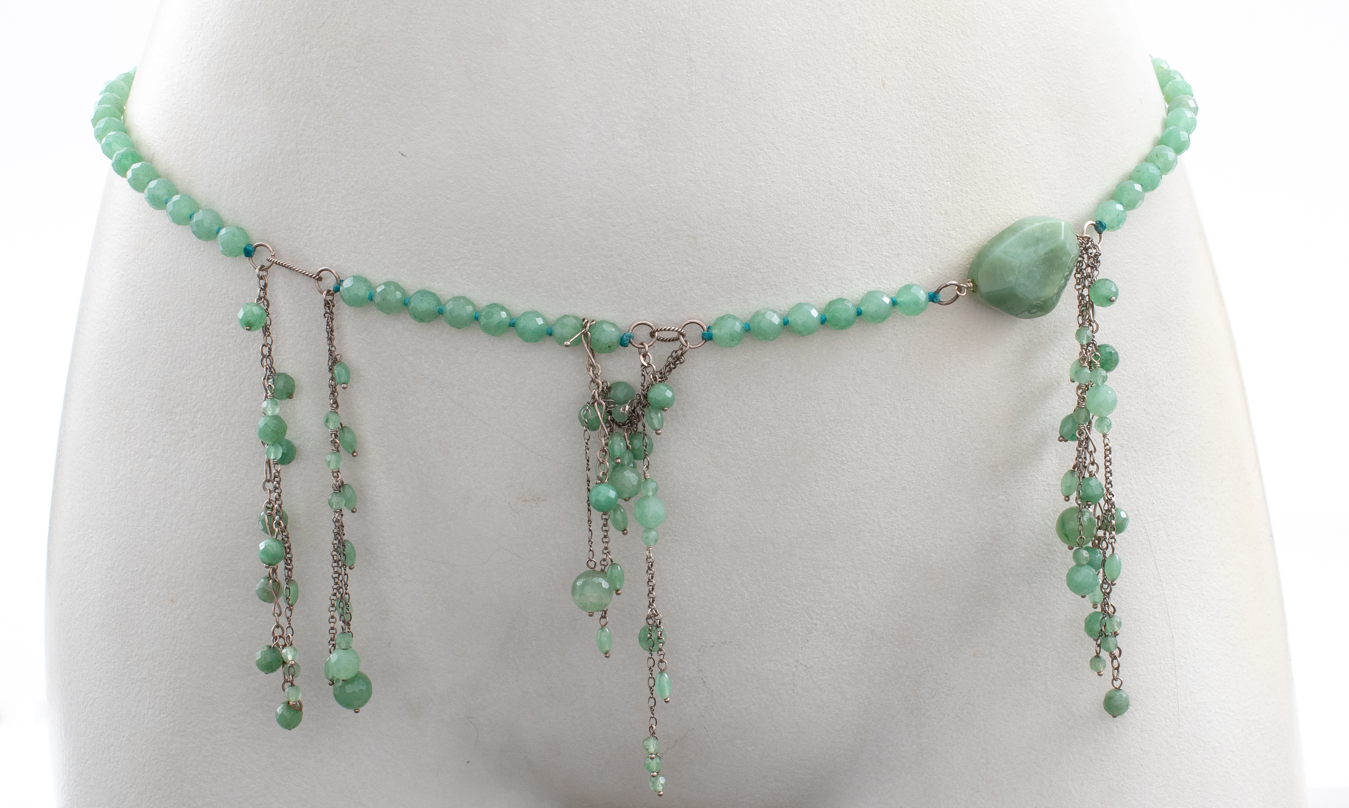 Appraisal: STERLING SILVER AVENTURINE BEADED TASSEL BELT Vintage sterling silver aventurine