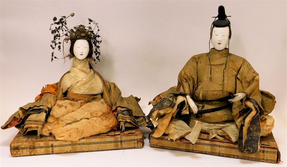 Appraisal: PR Antique Japanese Gofun Ningyo Wedding Dolls Japan Meiji Period