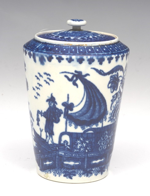 Appraisal: A CAUGHLEY BLUE AND WHITE PORCELAIN TEA CADDY AND COVER