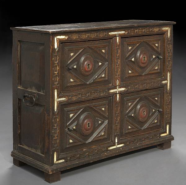 Appraisal: A Continental Baroque bone inlaid walnut chest late th century