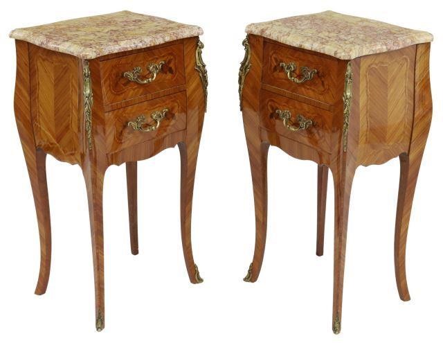 Appraisal: pair French Louis XV style mahogany bedside tables th c