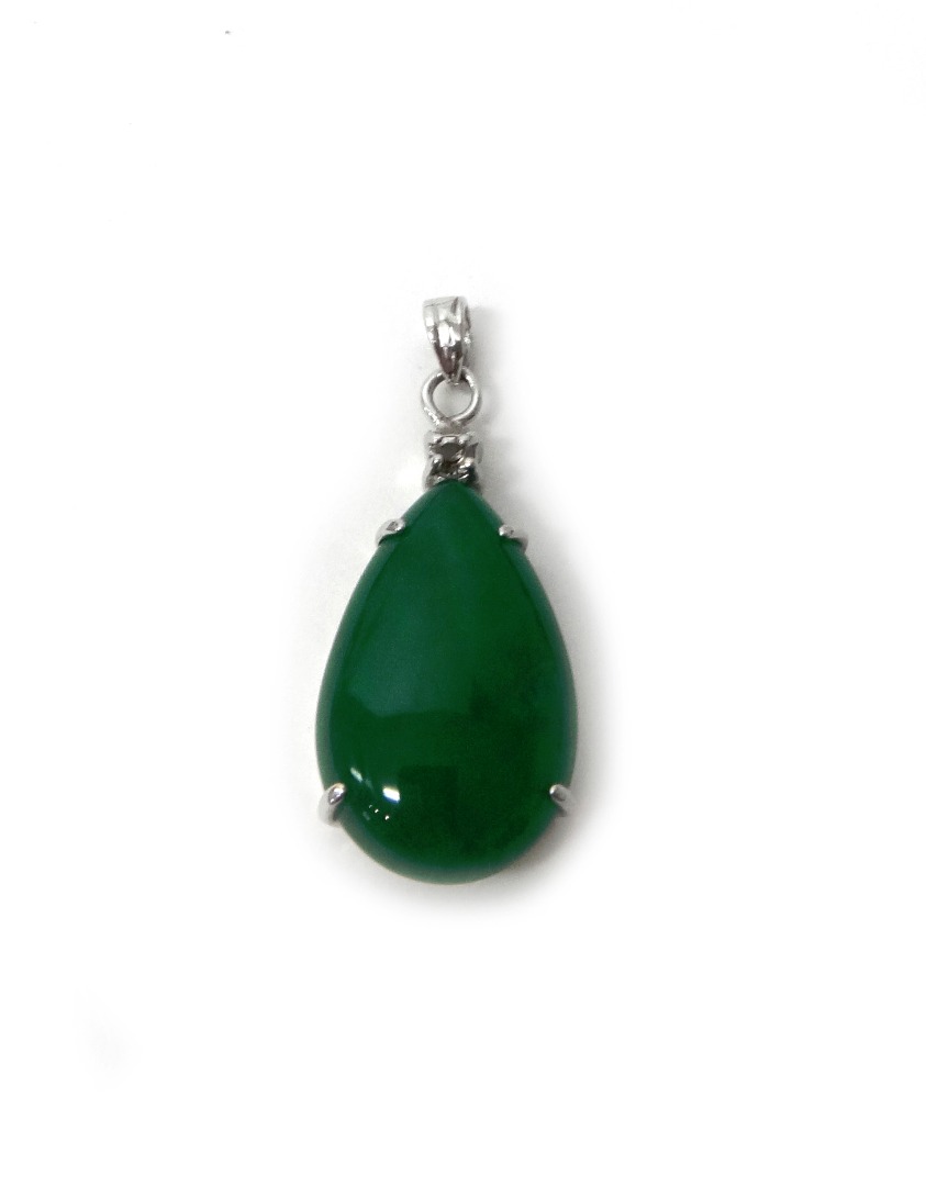 Appraisal: A green hardstone and colourless gem set drop shaped pendant