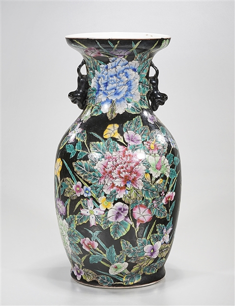 Appraisal: Chinese enameled porcelain vase floral design on black ground x