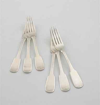 Appraisal: A set of six provincial fiddle dessert forks by John