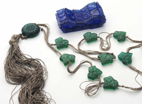 Appraisal: RENE LALIQUE Two pieces Marguerite pendant in dark green glass