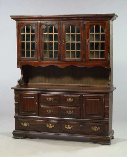 Appraisal: American Colonial Revival Stained Pine Two-Part Hutch the top section