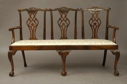 Appraisal: George III-Style Carved Mahogany Triple Chair-Back Settee x x in