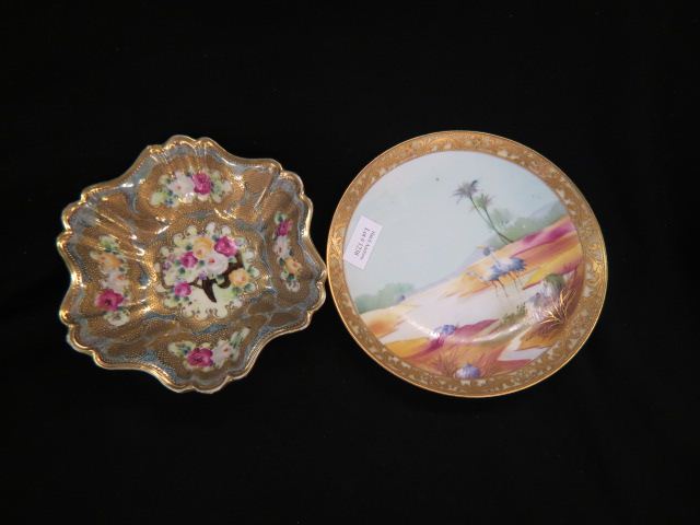 Appraisal: pcs Nippon Handpainted Porcelain cabinet plate with herons and elaborate