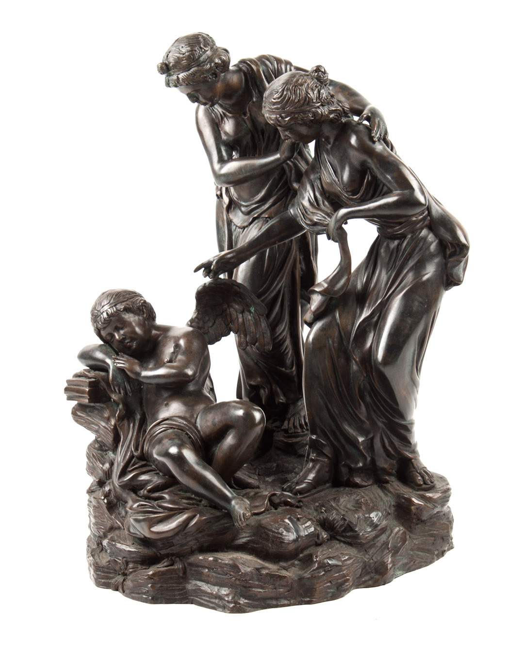 Appraisal: Classical style bronze figural group modeled as sleeping cupid with