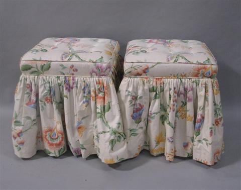 Appraisal: PAIR OF FLORAL VANITY STOOLS th century button tufted tops