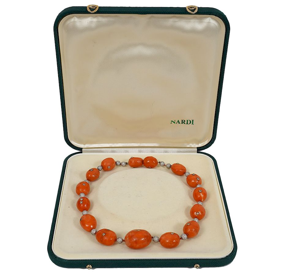 Appraisal: Nardi Coral Diamond k YG Bead Necklace Nardi coral diamond