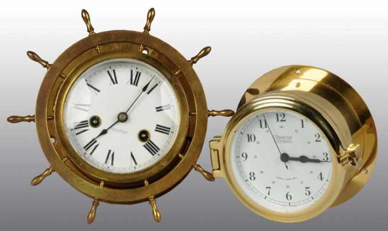 Appraisal: Lot of Brass Ship Clocks Description One Waterbury time and