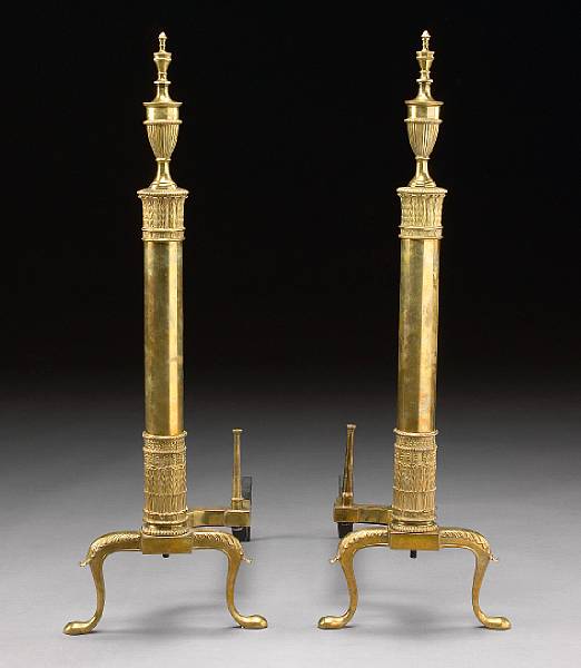 Appraisal: A pair of Charles X style brass andirons late th