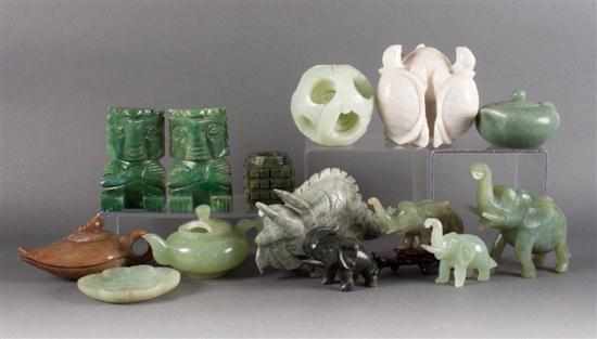 Appraisal: Fourteen assorted Chinese carved articles including animals utensils puzzle ball