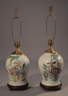 Appraisal: Pair of Chinese Porcelain Lamps Pair of Chinese porcelain lamps